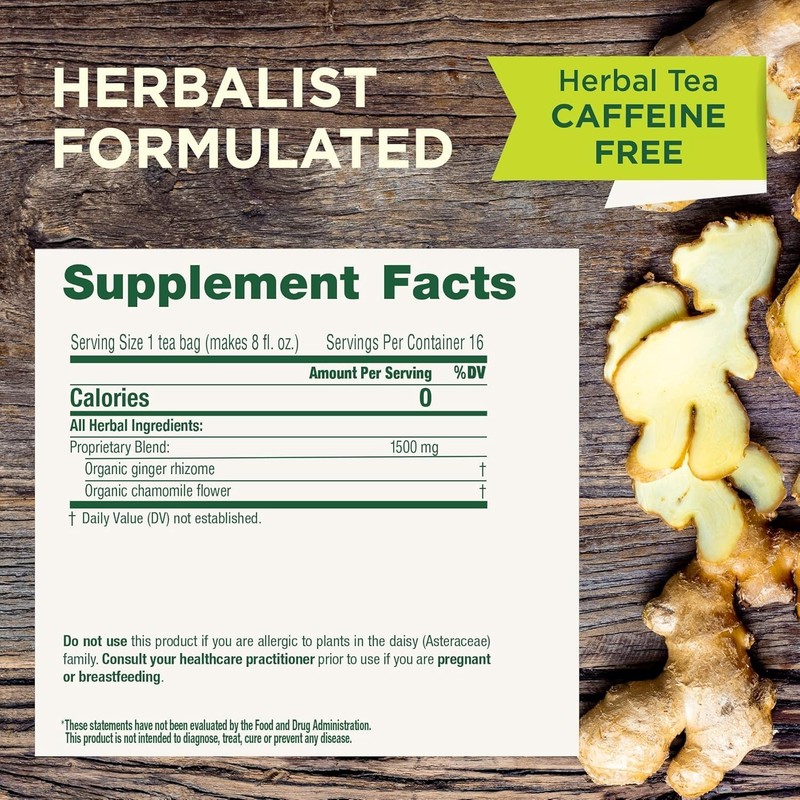 Natural Digestive Support - Organic Ginger & Chamomile Tea - 96 Count Pack of 6 gallery