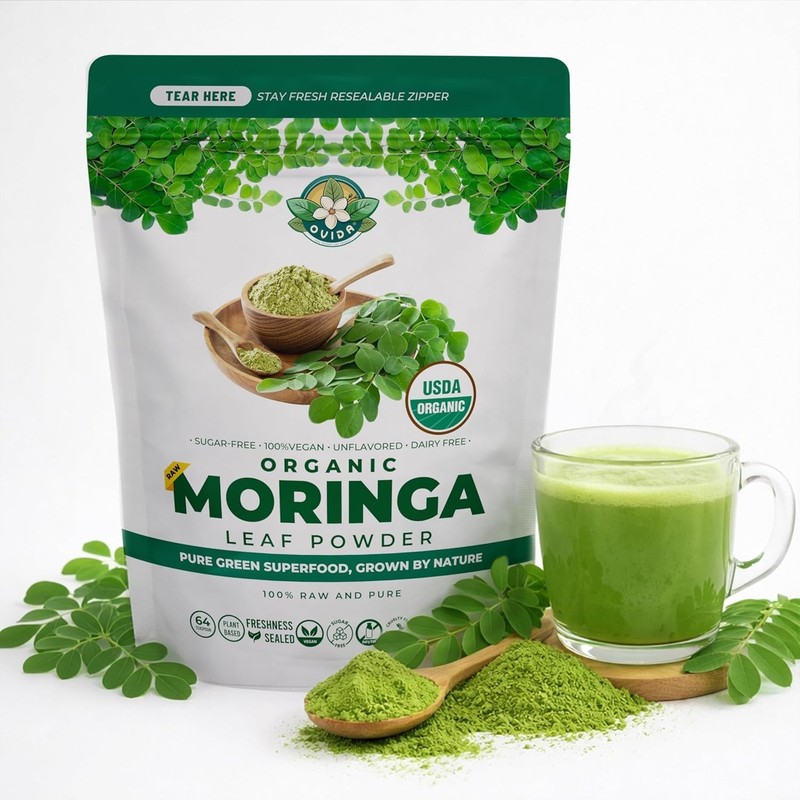 Organic Moringa Leaf Powder, Caffeine Free Powder, Smoothie & Tea Blend 4 oz