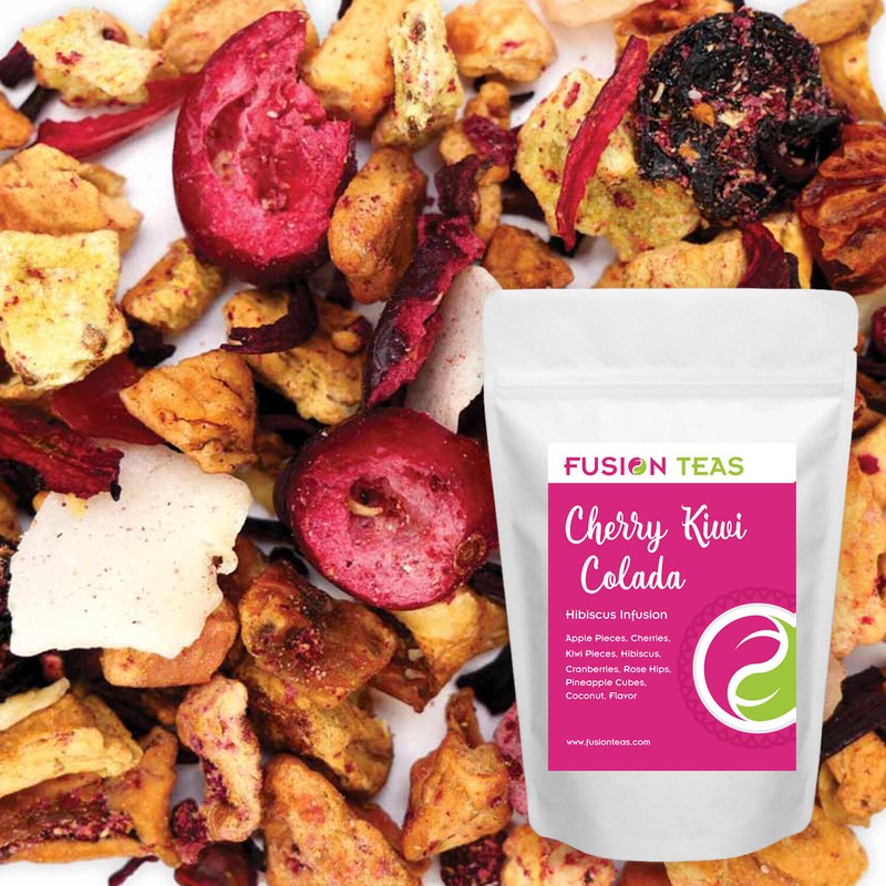 Cherry Kiwi Colada Hibiscus Fruit Tea – Herbal Loose Leaf Tisane – Fusion Teas