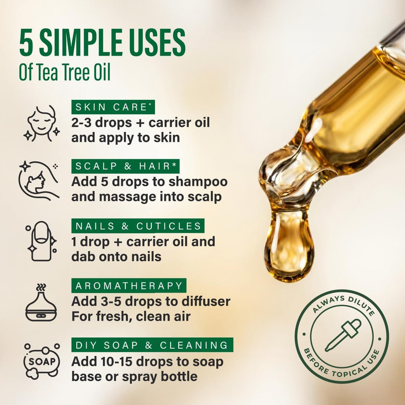 100% Pure Tea Tree Oil - 4 Fl Oz Tea Tree Essential Oil for Hair, Skin, Diffuser gallery