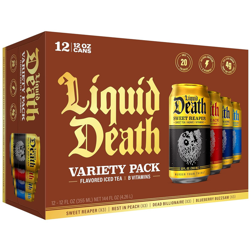 Liquid Death Iced Tea – Variety, Less Sugar*, Boost of Caffeine, B Vitamins, No
