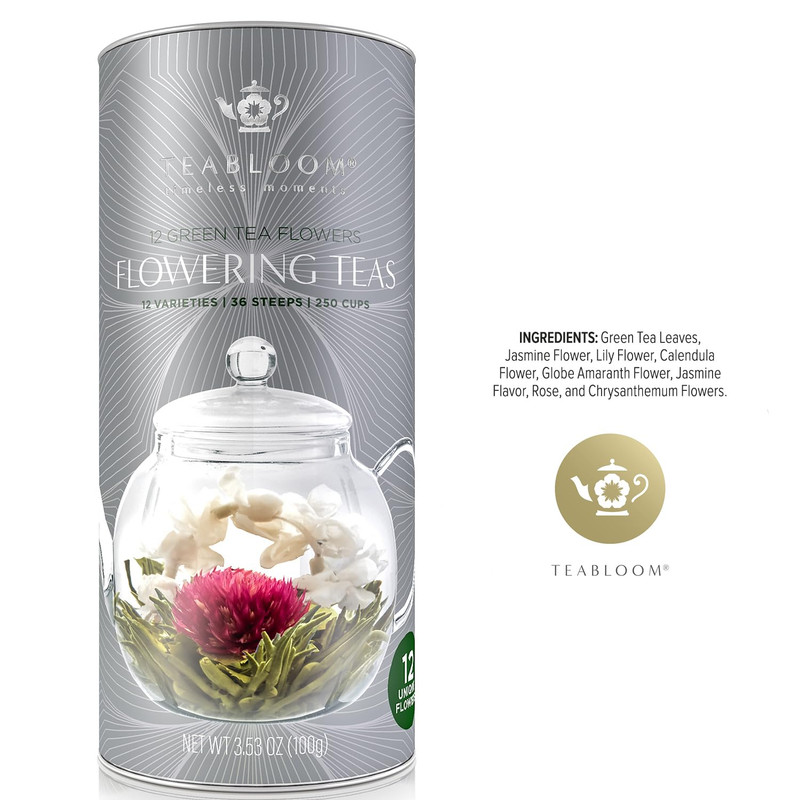 Teabloom Flowering Tea Collection, Blooming Green Tea Flowers, 12 ct gallery