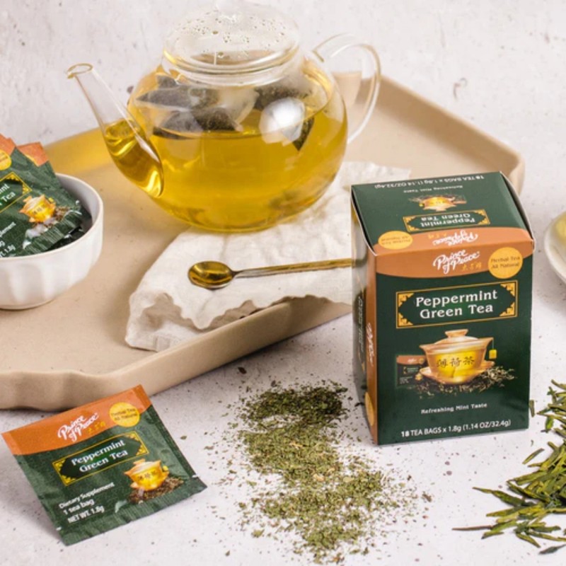 Peppermint Green Tea Herbal Tea- 6 Boxes- 18 Tea Bags Each Box -Prince of Peace gallery