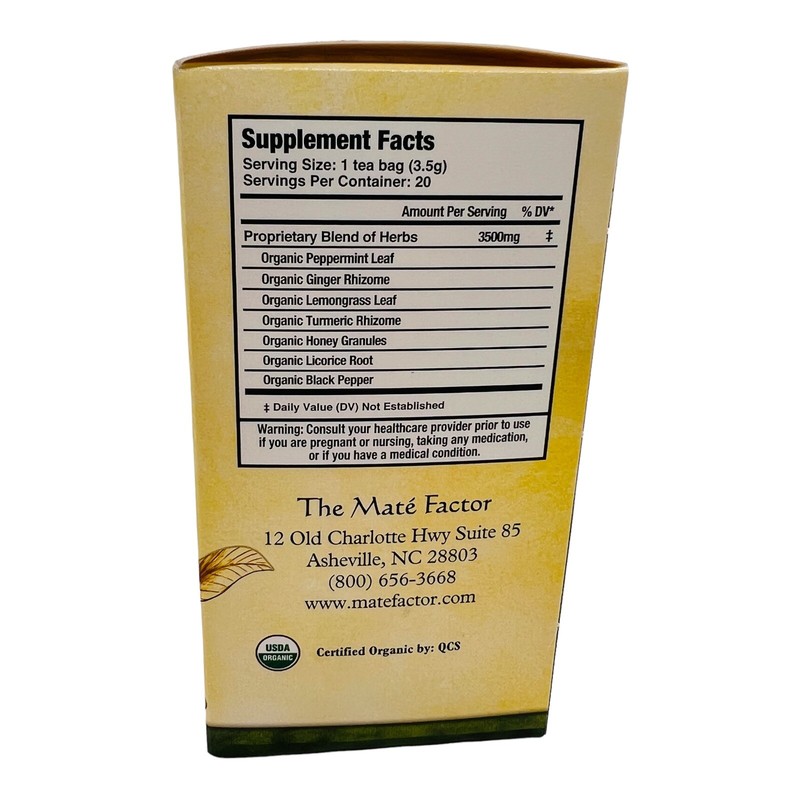 Mate Factor Herbal Tea Ginger & Turmeric with Black Pepper Blend 20 Bags 05/25 gallery