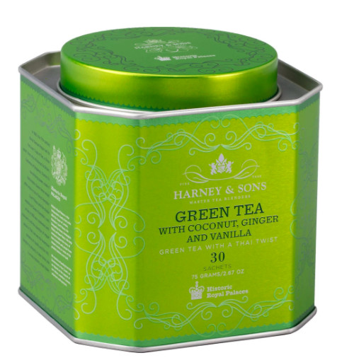 HRP Green Tea with Coconut, Ginger, and Vanilla 30 ct Sachet Tin