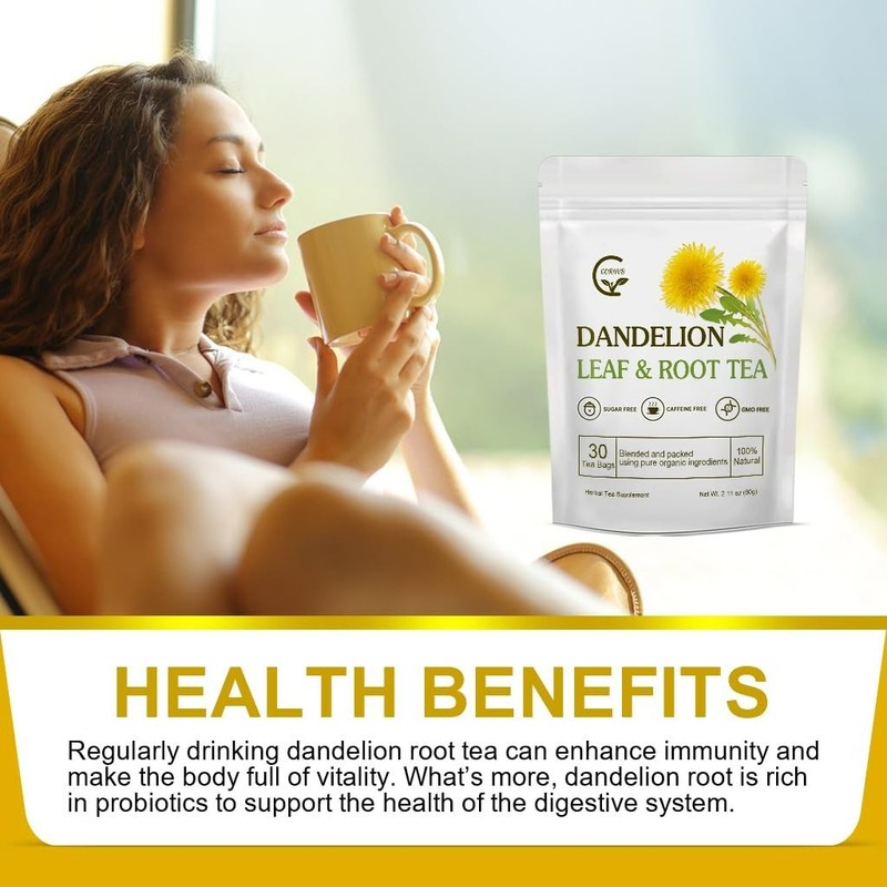Organic Dandelion Leaf & Root Tea - 30 Caffeine-Free Bags for Detox & Digestion gallery