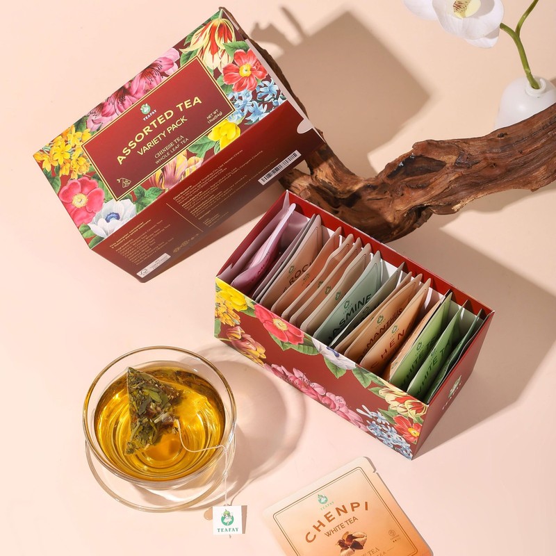 Assorted Tea Sampler – 9 Flavors, 18 Individually Wrapped Pyramid Tea Bags, 1... gallery
