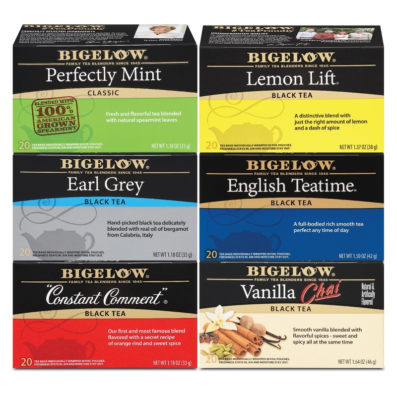 Black Tea 6 Flavor Variety Pack, Caffeinated Tea with Mint, Lemon, Constant C…