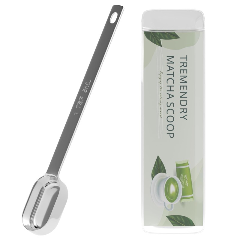 TREMENDRY 2g (1tsp|5ml) Matcha Scoop, Stainless Steel Slender 2g(5ml), Silver 