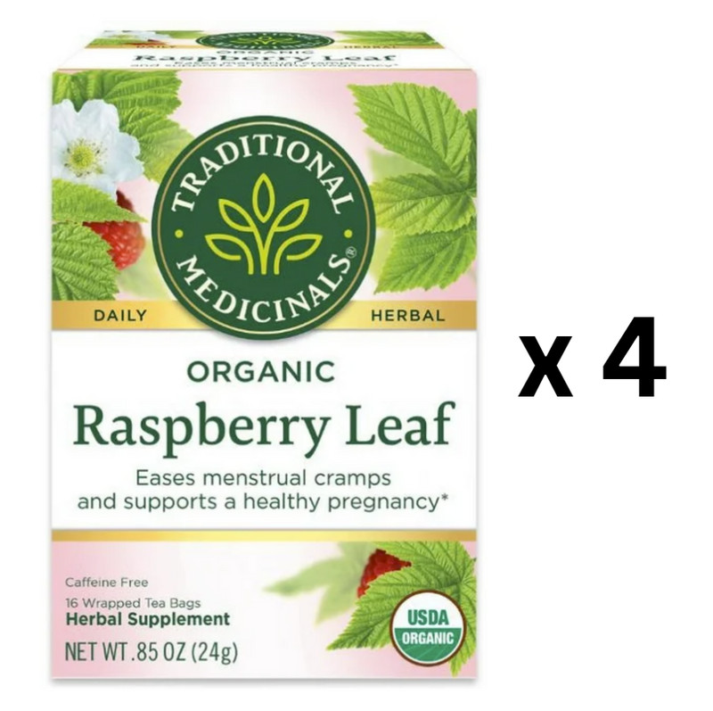 Traditional Medicinals Raspberry Leaf Organic, 16 Wrapped Tea Bags – Pack of 4