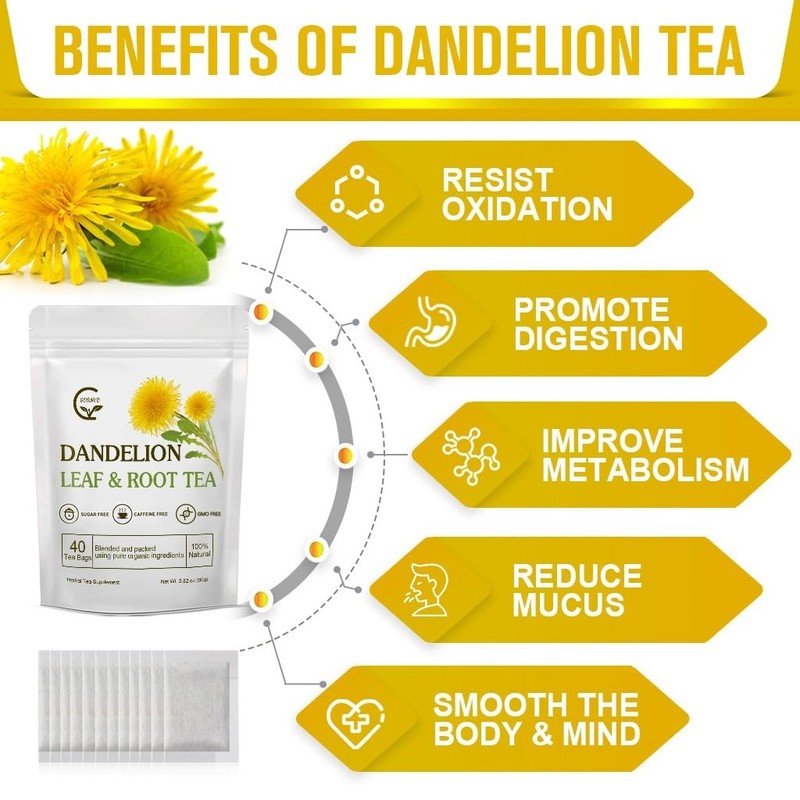 Organic Dandelion Leaf & Root Tea - 40 Caffeine-Free Bags, Detox & Digest Sup... gallery