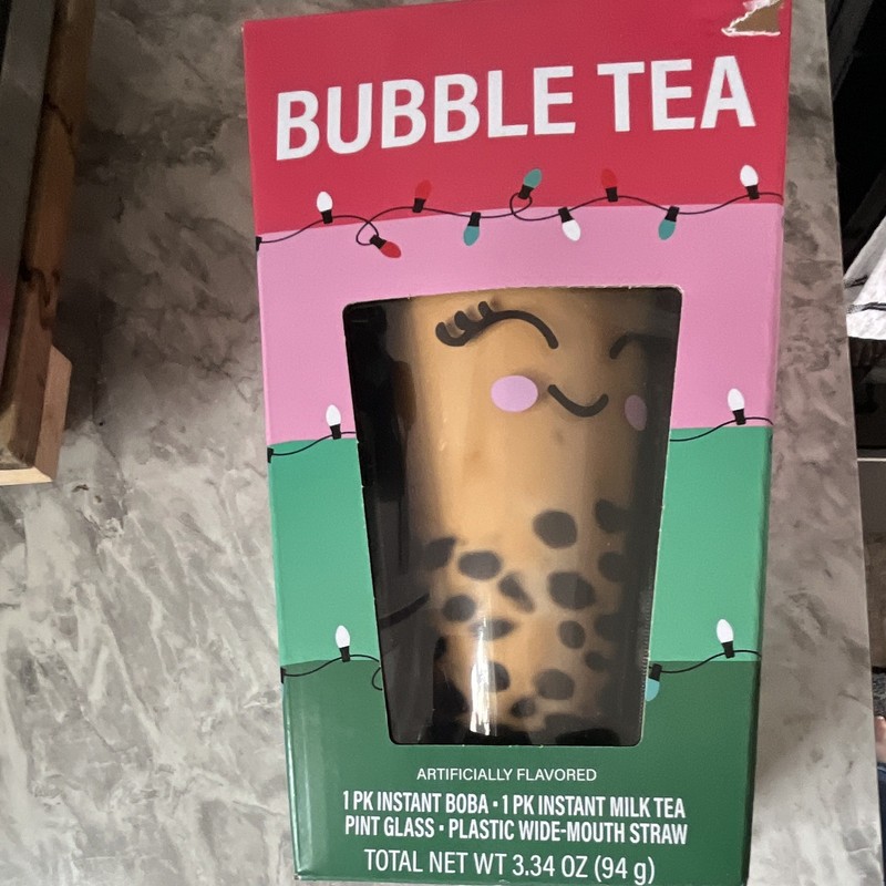 Instant Bubble Tea Kit w/ Boba, Milk Tea Mix, Pint Glass & Straw, 3.34 oz