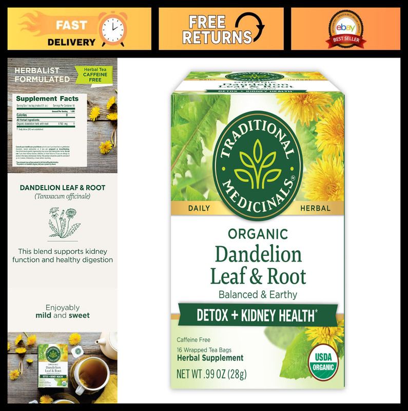 Organic Dandelion Root Tea – Detox & Digestion Support, Caffeine-Free, 16 Bags