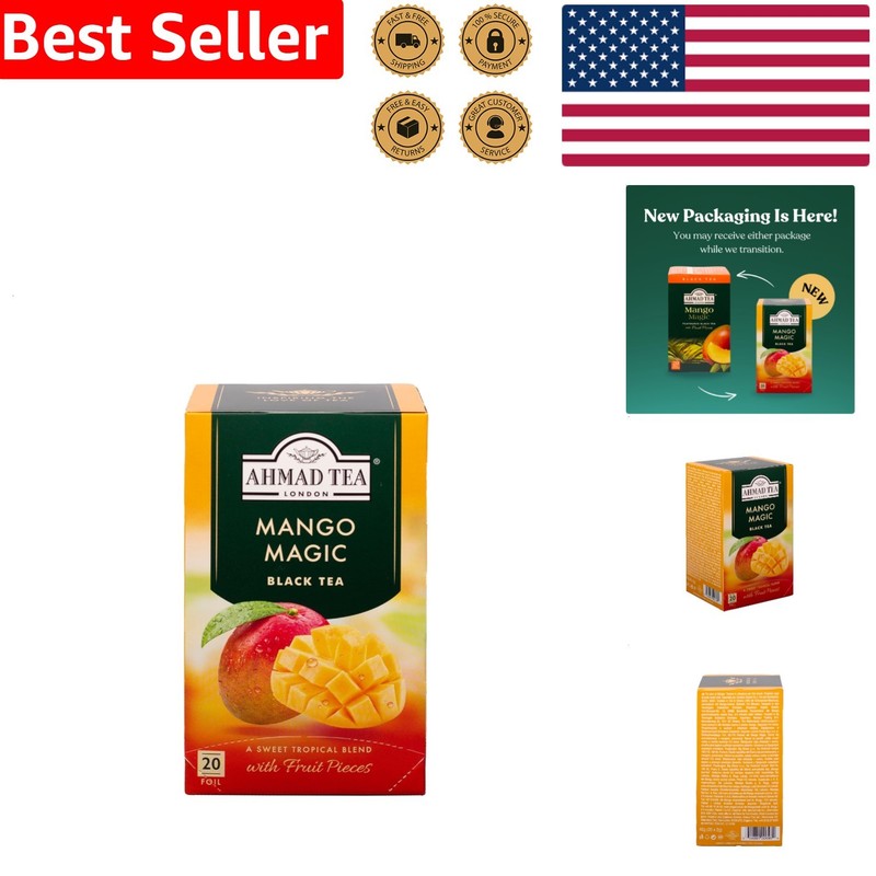 Mango Magic Black Tea 20 Bags Gluten Free Natural Fruit Pieces Refreshing Brew
