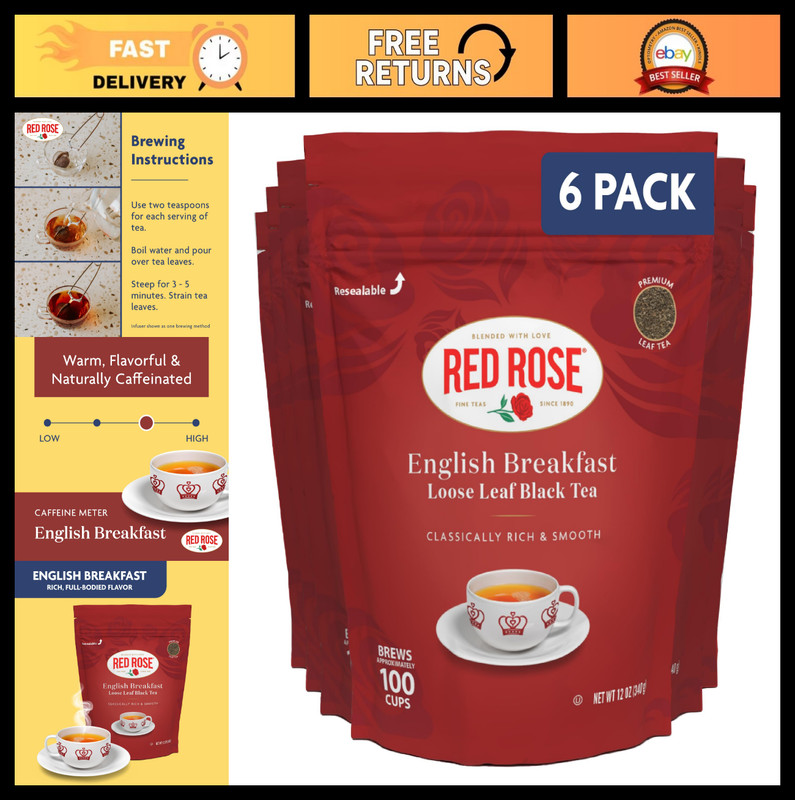 Loose Leaf Black Tea – English Breakfast, 12 oz (6 Pack) – Premium Quality, Rich
