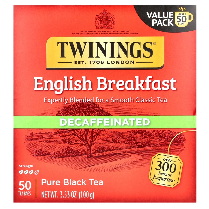 English Breakfast, Pure Black Tea, Decaffeinated, 50 Tea Bags, 3.53 oz (100 g)