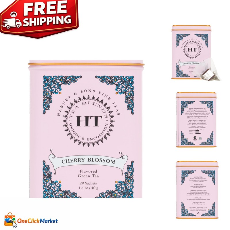 Delicate Cherry Blossom Green Tea in Tin – 20 Sachets for Invigorating Brews
