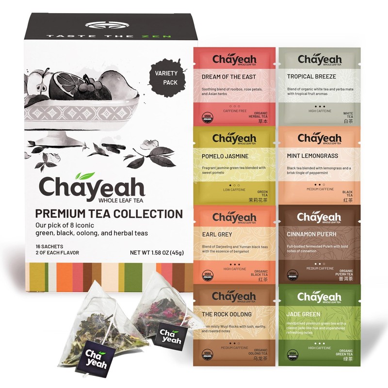 , Premium Tea Collection (16 Pyramid Tea Sachets, 8 Assorted Flavors), Green,…