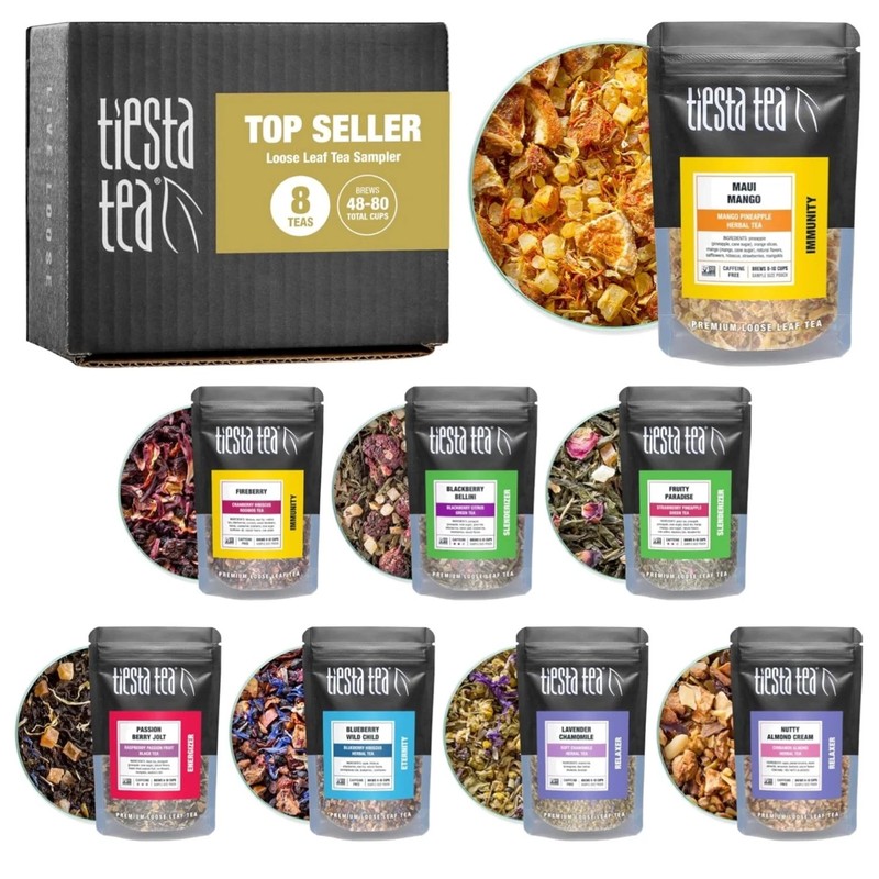 Tiesta Tea - Top 8 Favorites Sampler Set, Loose Leaf, Up to 80 Cups, High to No