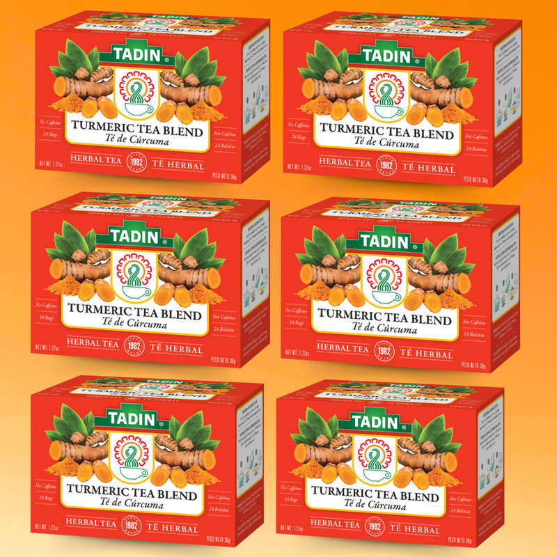 Tadin Turmeric Herbal Tea, 24 Bags 1.27fl oz, Smooth & Aromatic (6-Pack)