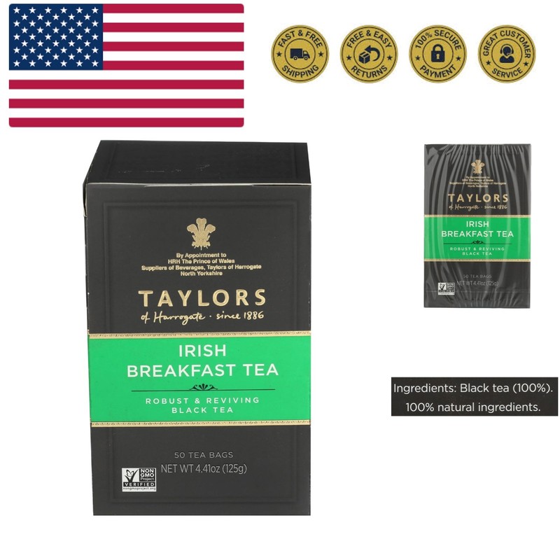 Irish Breakfast, Black Tea, Pillow Bags, 50 Count Pack of 1, Rich, Bright & M…