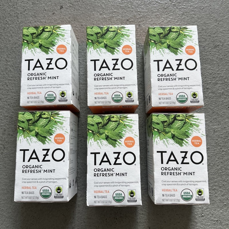 6 Tazo Regenerative Organic Refresh Mint Herbal Tea 96 Bags Bags 0.67 oz Each