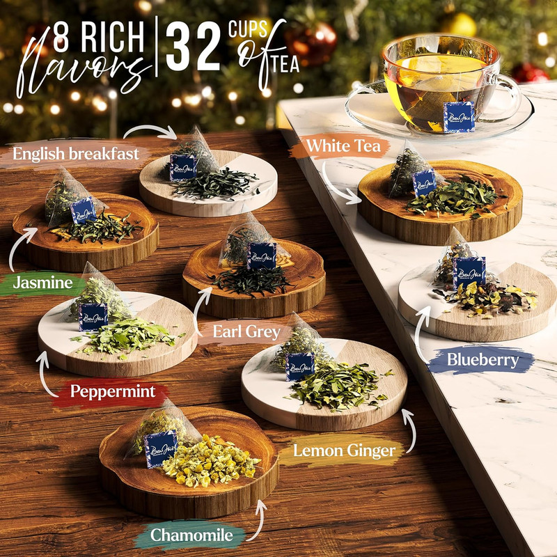 Tea Gift Set Sampler Variety Pack 32 Tea Bags 8 Flavors Holiday Gift Box Organic gallery