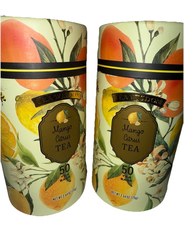 TEA WISDOM MANGO CITRUS Green Tea 2- Containers = 100 Teabags Contains Caffeine