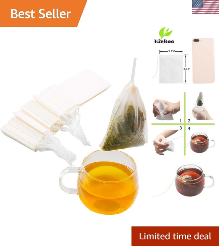 Natural Wood Pulp Disposable Tea Bags - 100 Count with Easy Drawstring Closure