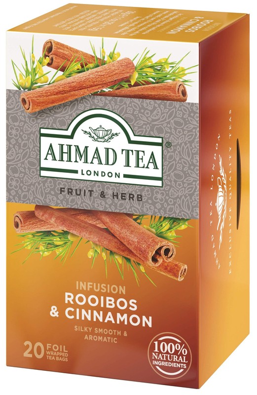 Ahmad Tea Rooibos Cinnamon Herbal Tea Bags 20 Count Naturally Decaffeinated