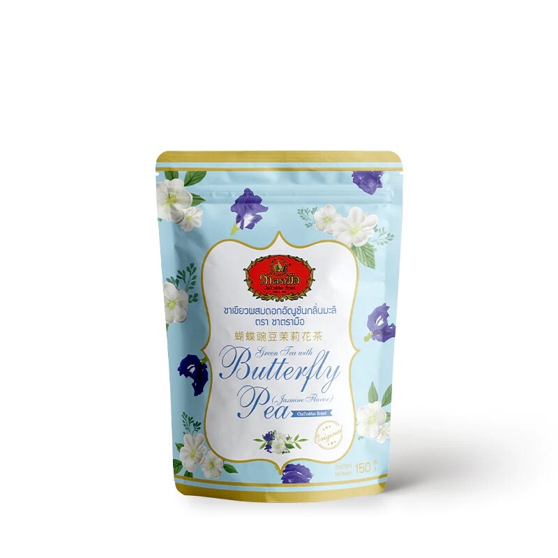 3x [ชาเขียวผสมอัญชันกลิ่นมะลิ] Cha Tra Mue Brand Jasmine Tea Butterfly Pea Drink