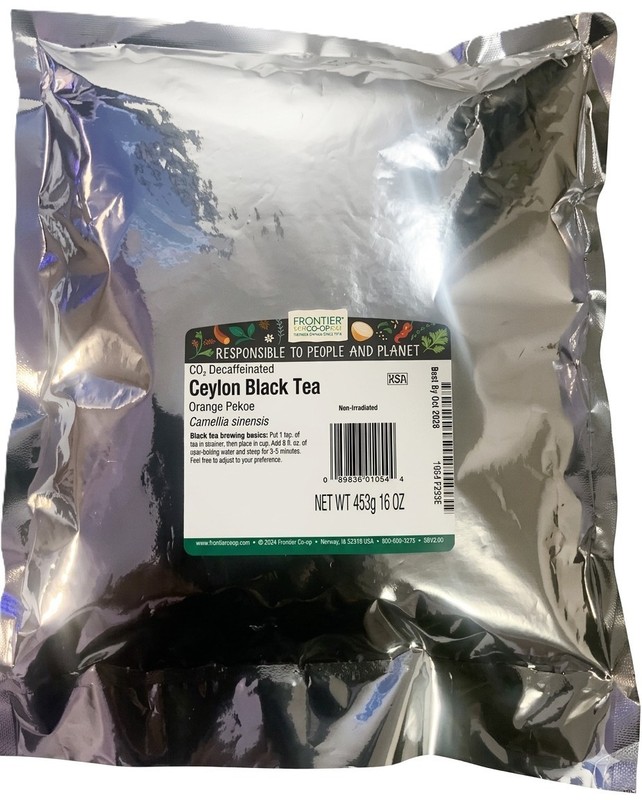 Frontier Co-op Decaf Ceylon Black Tea OP Loose Leaf 1 lb Bulk Bag Orange Pekoe