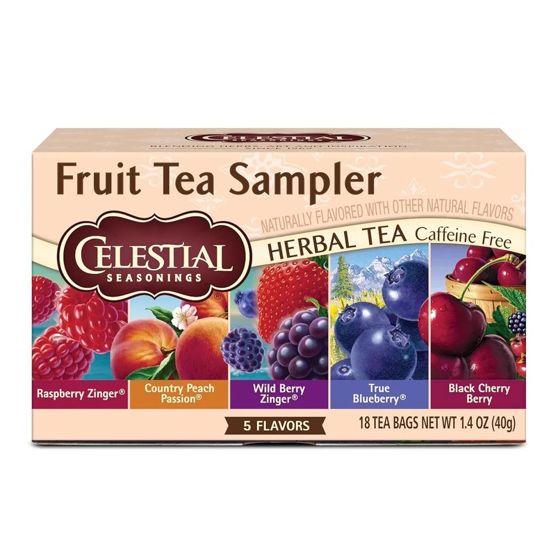 Celestial Seasonings Fruit Tea Sampler Herbal, Caffeine Free, 18 Tea Bags Box