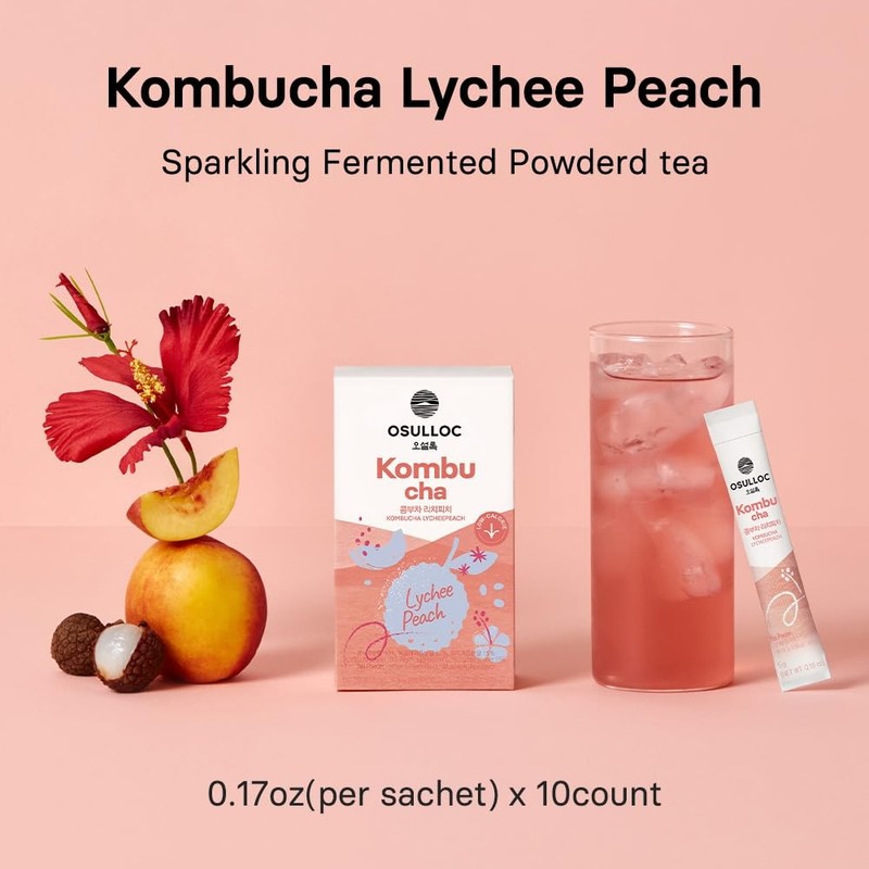 Kombucha Tea LycheePeach (Lychee & Peach Blending), Sparkling Powdered Mix Be... gallery
