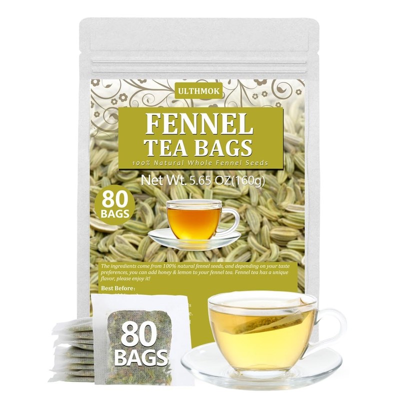 Premium Fennel Tea Bags, 80 Tea Bags. Made with Natural Whole Fennel Seeds,