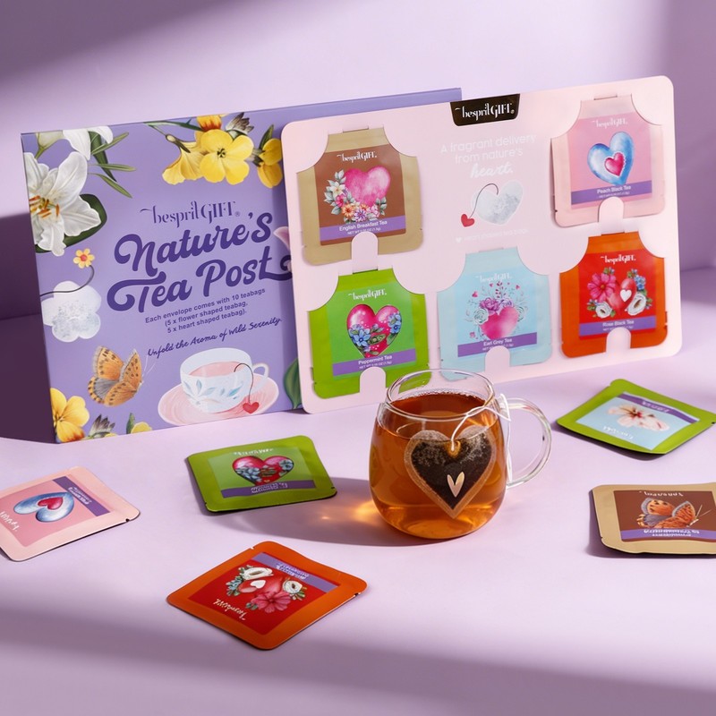 Heart Flower Shaped Tea Bags Envelope 5 Flavors Assorted Tea Sampler 10 Count