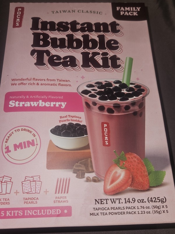 Pocas Instant Bubble (Boba ) Tea Kit ( Strawberry ) 1 box = 5 Kits