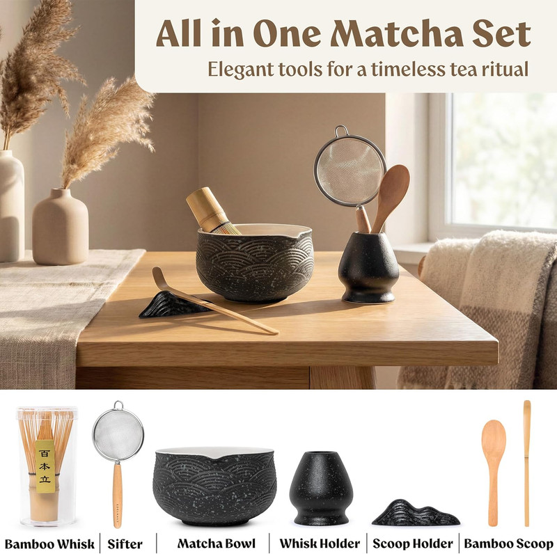 Matcha Kit Whisk Set (7 Pcs) - Complete Matcha Set, Matcha Bowl with with Bowl, gallery