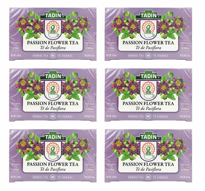 Tadin Pasiflora (Passion Flower) Herbal Tea, Made in USA 24 Bags (6 BOXES) 03/25