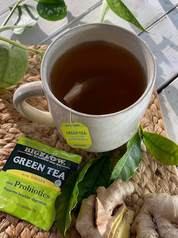 Green Tea with Ginger & Probiotics, Caffeinated, 108 Tea Bags, 6 Packs gallery