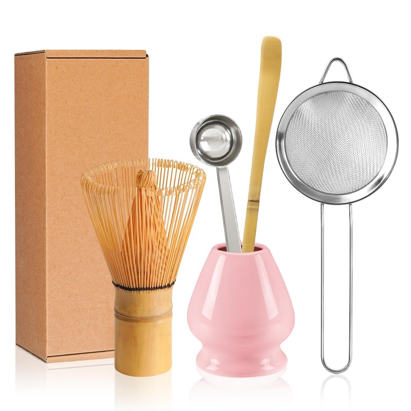 Matcha Whisk Set Pink, Matcha Making Kit Bamboo Whisk (Chasen), Ceramic Whisk…