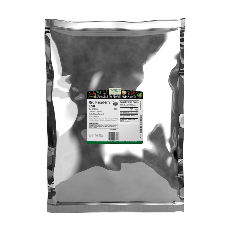 Frontier Co-Op Organic Red Raspberry Leaf, 16 Oz, Bulk Bag – Caffeine-Free Loose