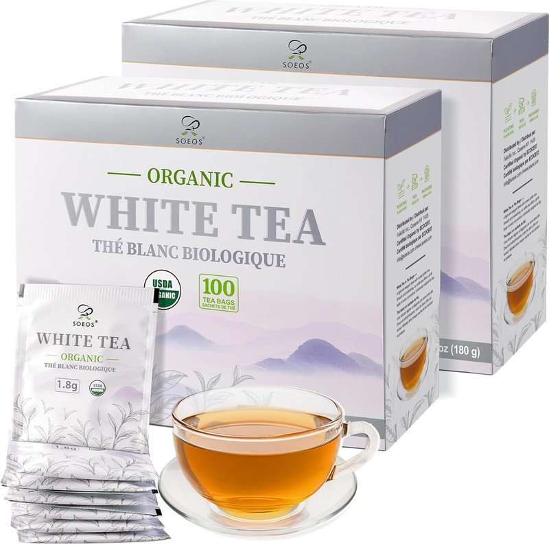 Organic White Tea, 100 Tea Bags, Pack of 2, Total 200 Teabags, Individually
