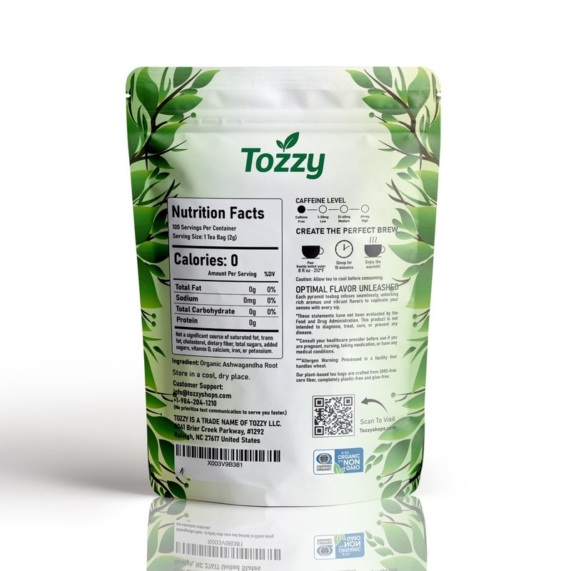 Tozzy Organic Ashwagandha Tea – 100 Count, PlantBased Pyramid Tea Bags gallery