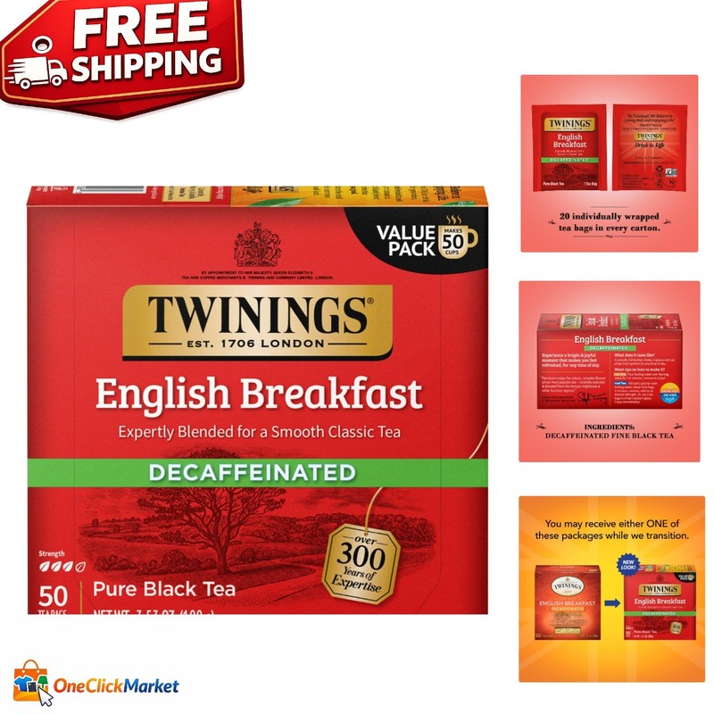 Hand-Selected Decaffeinated English Breakfast Tea – Lively & Refreshing, 50 Bags