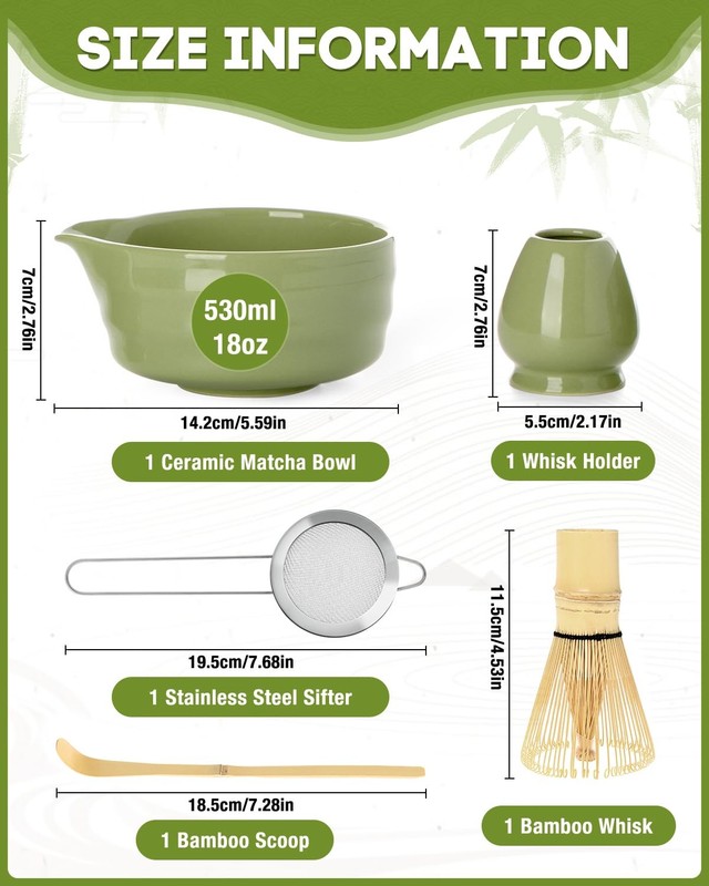 Matcha Whisk Set - 5PCS Includes 17OZ Chawan 17OZ, Jade Journey gallery