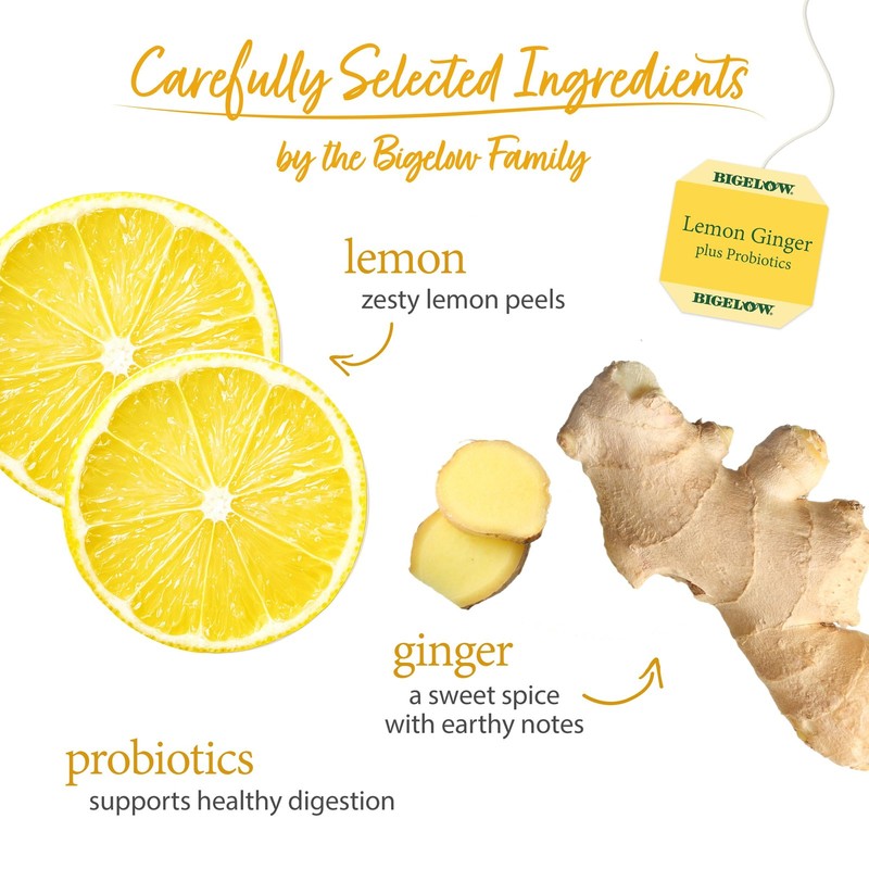 Lemon Ginger plus Probiotics Herbal Tea, Caffeine Free Tea with Lemon and Gin... gallery