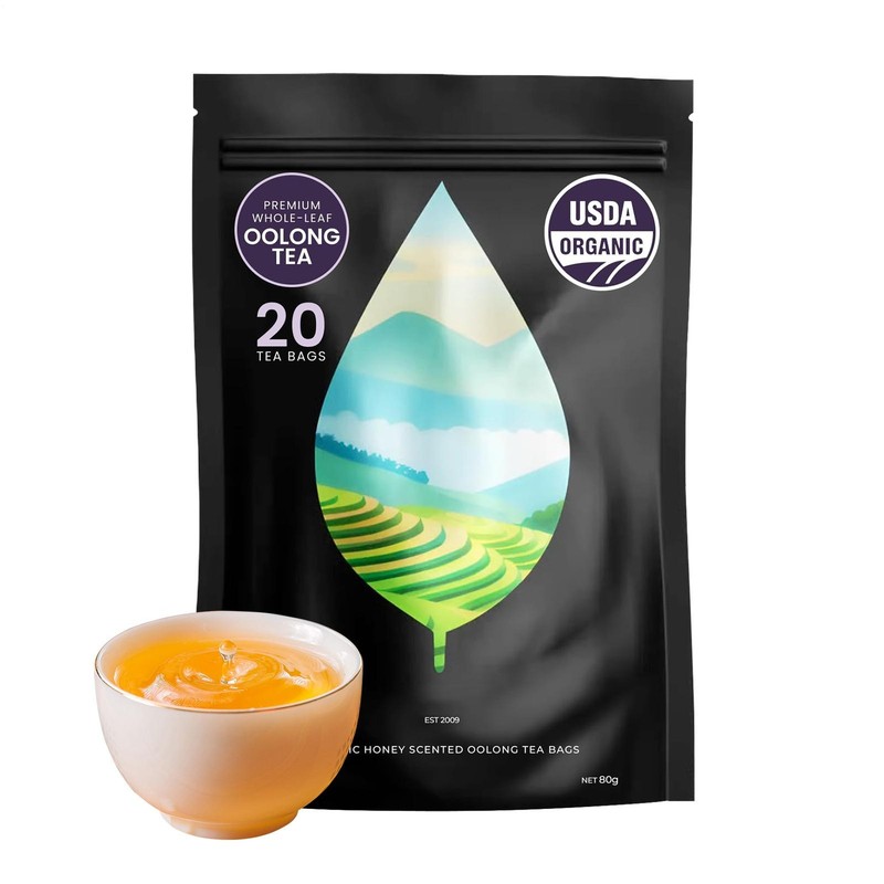 PiPi Tea Organic Oolong Tea Bags - Whole Leaf, 20 Bags (4g Each) - Cortisol & Ca gallery