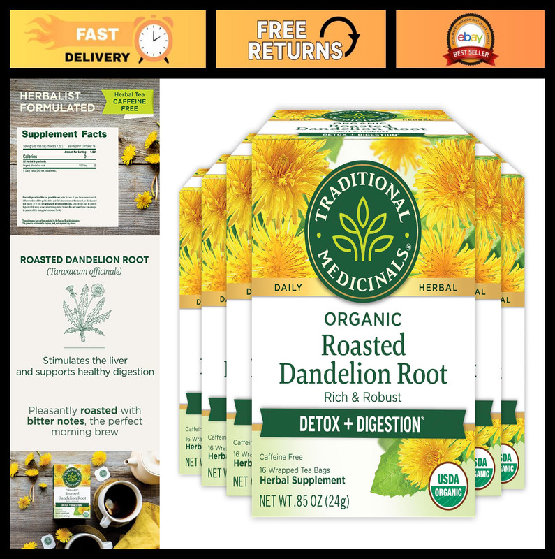 Organic Roasted Dandelion Root Tea – Supports Kidney Health & Digestion, 96 Bags