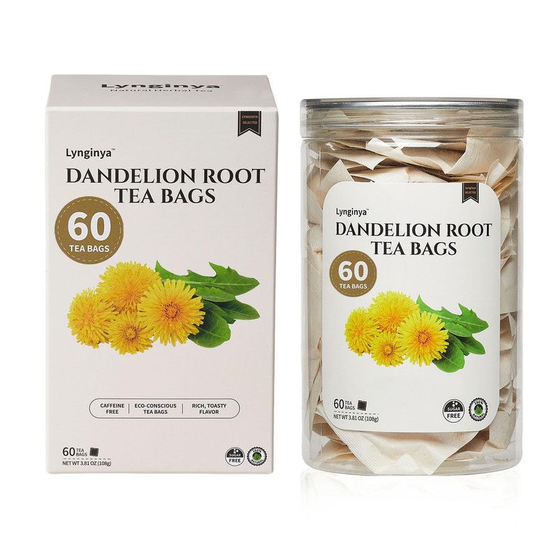 Dandelion Root Tea, 60 Tea Bags - Premium Roasted Dandelion Root - Natural Herb